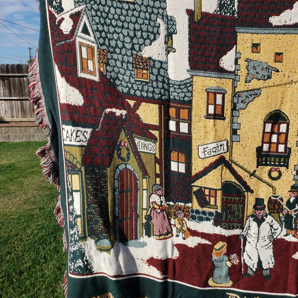 Dickens Village Christmas Afahan Wovan Tapestry Throw Blanket 50